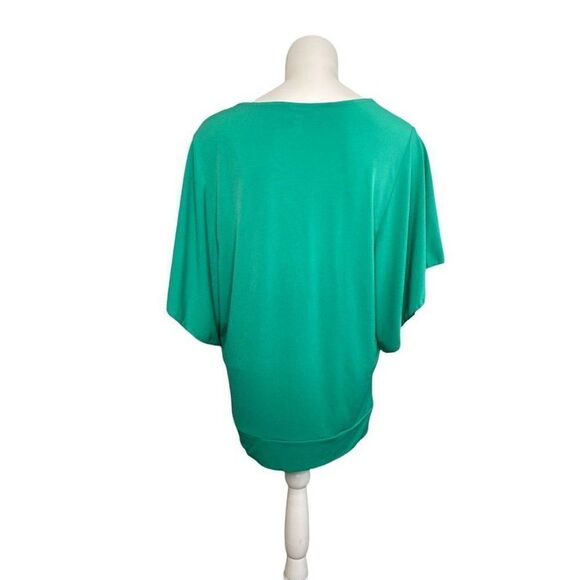 JM COLLECTION Green Flutter Sleeve Studded Neckline Stretch Knit Size Large - Picture 3 of 7